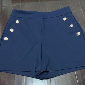 Rachel Zoe Dark Blue High Waist Shorts with Gold Buttons